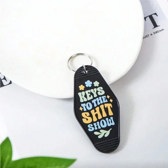 Black Keychain with Colorful Text - Picture 2 of 3